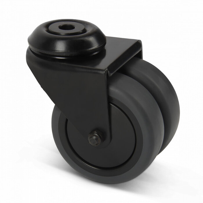 Dobbelt sort drejehjul 75 mm - bolthul - 100 kg
