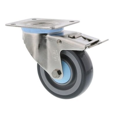 ESD Rodízio giratório em aço inoxidável com travão 125 mm - PU - 200 kg