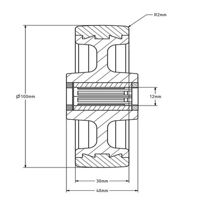 Roda de aço inoxidável 100 mm - PU - rolamento de rolos - 150 kg