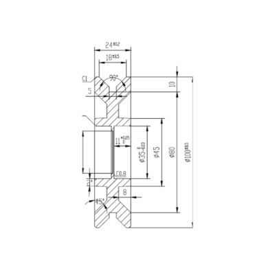 Roda ranhurada 100 mm com ranhura em V - 300 kg