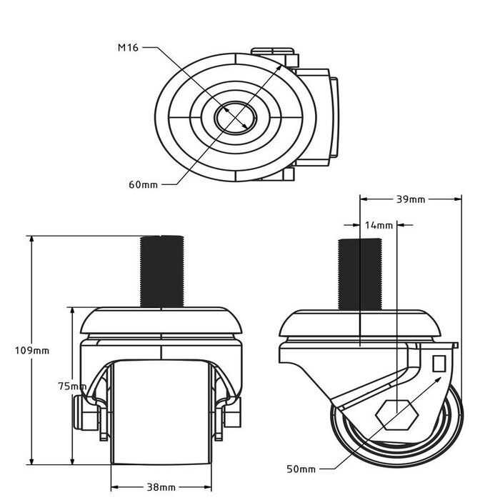Roulette pivotante en nylon haute résistance 50 mm - 300 kg