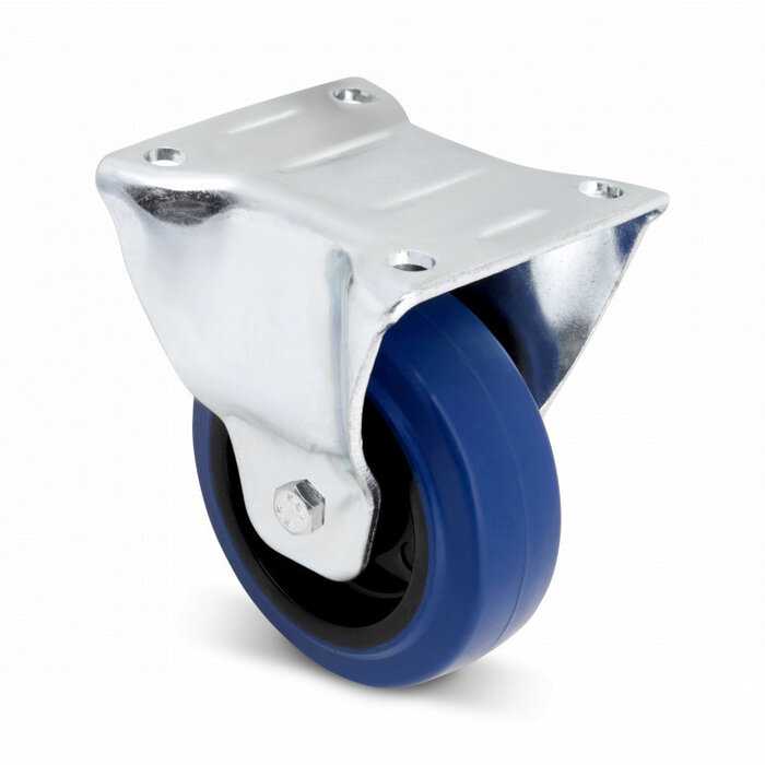 Roulette fixe en caoutchouc bleu renforcé 100 mm - roulement à rouleaux - 180 kg