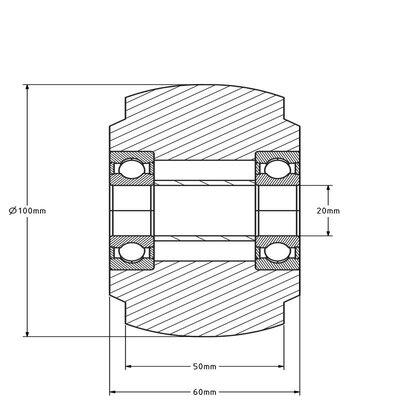 Roda de nylon 100 mm - furo de rolamento de esferas 20 mm - 600 kg