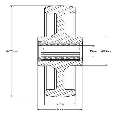 Roda de nylon 125 mm - rolamento de rolos com diâmetro de 15 mm - 200 kg