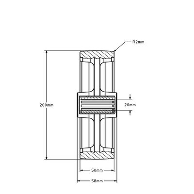 Roda de aço inoxidável 200 mm - PU - rolamento de rolos - 600 kg