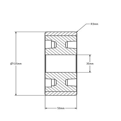 Vulkollan drivhjul 125x50 mm - Boring 35 mm H7 kærv - 560 kg