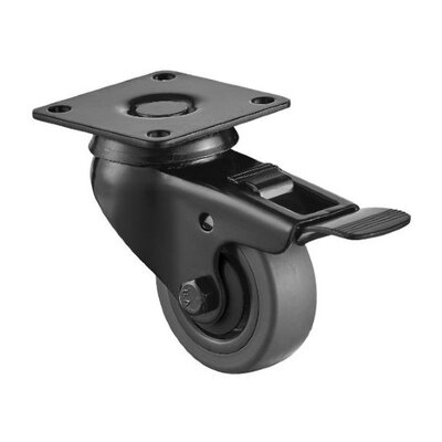 Roda giratória preta com travão 50 mm - placa - 40 kg