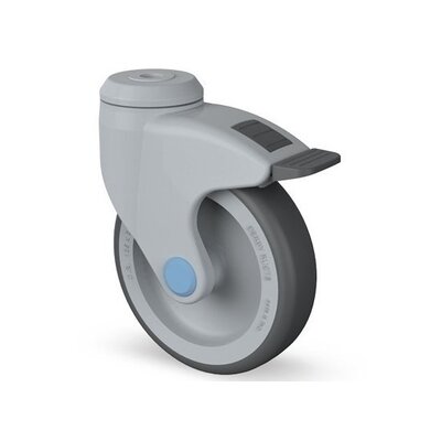 Roda giratória de plástico em aço inoxidável com travão 125 mm - rolamento de esferas - 100 kg