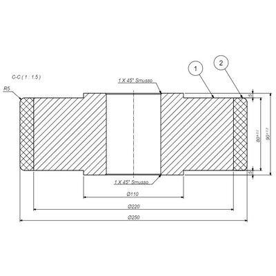 Polyurethan-drivhjul 250x80 mm - Boring 60 mm H9-nøgle - 1800 kg