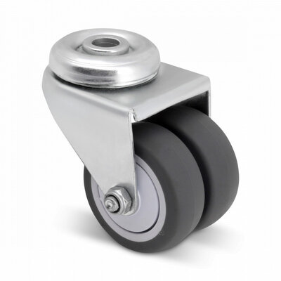 Rodízio duplo giratório 50 mm - rolamento de esferas - furo para parafuso - 80 kg