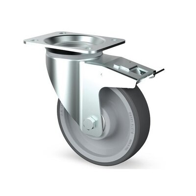 Rodízio giratório em PU com travão 160 mm - rolamento de esferas - 350 kg