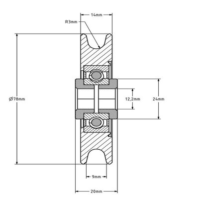 Polia de cabo 80 mm com ranhura em U - 200 kg
