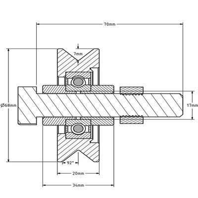 Roda ranhurada 70 mm com ranhura em V - 190 kg
