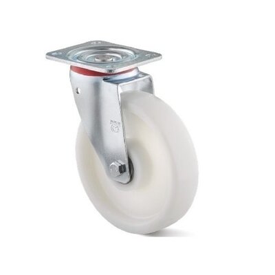 Svingbart hjul i nylon 80 mm - kulelager - 200 kg