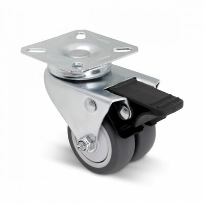 Rodízio duplo com travão 50 mm - rolamento de esferas - placa - 80 kg