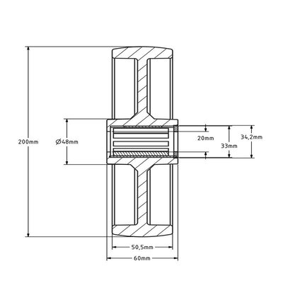 Roda de nylon 200 mm - rolamento de rolos com diâmetro de 20 mm - 550 kg