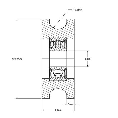 Puleggia in plastica 40 mm con scanalatura a U - 50 kg
