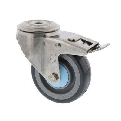 ESD Svingbart hjul i rustfritt stål med brems 125 mm - PU - 200 kg