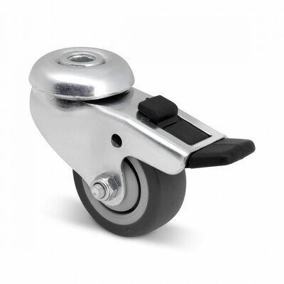 Roda giratória de borracha com travão 50 mm - furo para parafuso - 40 kg