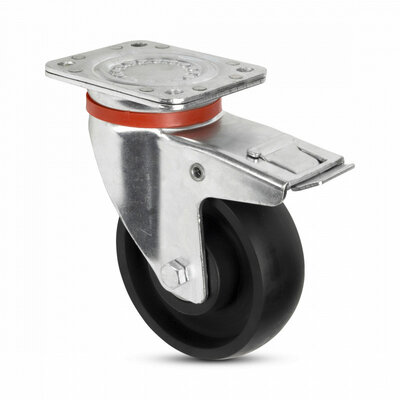 Roda giratória de nylon com travão 150 mm - reforçada - rolamento de esferas - 800 kg
