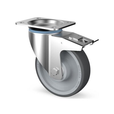 Roda giratória em aço inoxidável com travão 160 mm - rolamento de esferas - 350 kg