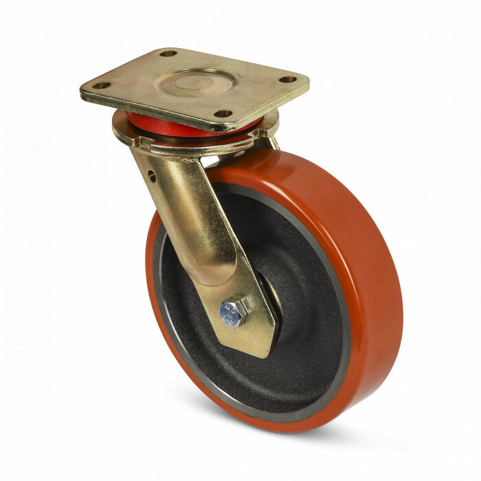 Roulette pivotante en PU 200 mm - roulement à billes - 1000 kg