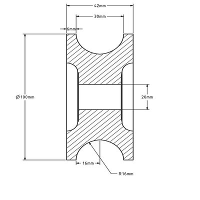 Puleggia in plastica 100 mm con scanalatura a U - 270 kg