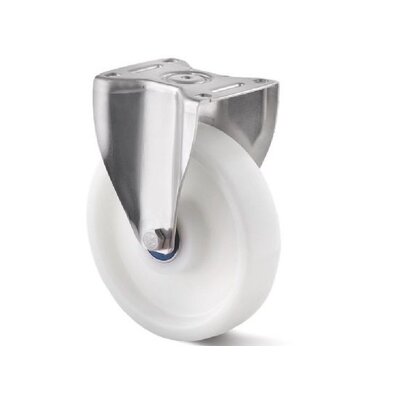 Fast hjul i rustfritt stål 125 mm - Nylon - kulelager - 300 kg