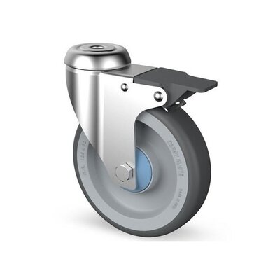 Rueda giratoria de acero inoxidable con freno de 100 mm - Goma - 80 kg