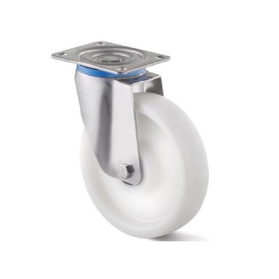 Drejeligt hjul i rustfrit stål 125 mm - Nylon - kugleleje - 300 kg