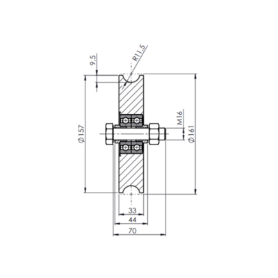 Roda ranhurada 160 mm com ranhura em U - 575 kg