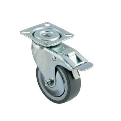 Roda giratória de borracha com travão 75 mm - rolamento de esferas - 60 kg