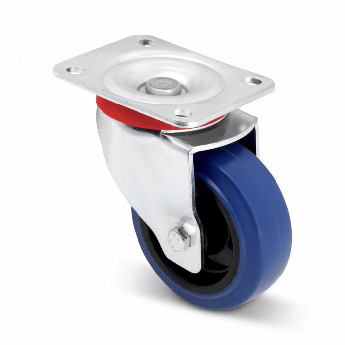 Roulette pivotante renforcée en caoutchouc bleu 100 mm - roulement à rouleaux - 180 kg