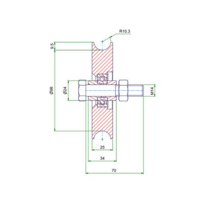 Rueda ranurada de acero inoxidable de 120 mm con ranura en U - 220 kg