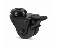 Roda giratória dupla preta com travão 50 mm - 80 kg