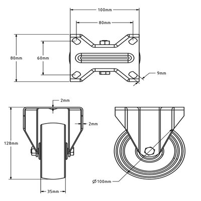 Roue fixe en acier inoxydable résistante à la chaleur 100 mm - 150 kg