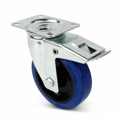 Rubber swivel castor with brake 125 mm - roller bearing - 220 kg