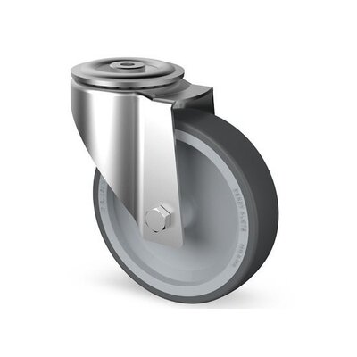 Rueda giratoria de acero inoxidable con freno de 160 mm - Goma - 200 kg