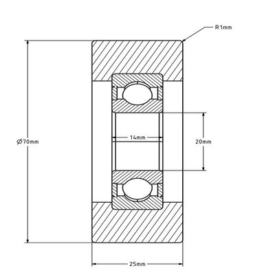 Guide roller 70 mm - polyamide - 200 kg