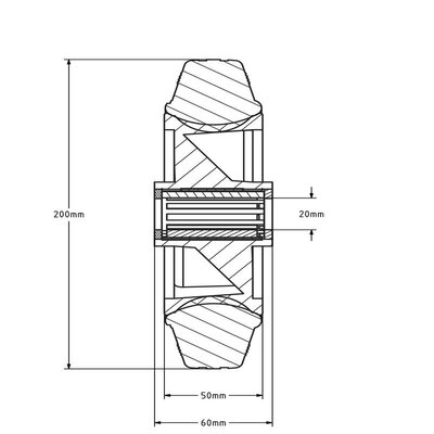 Roda de borracha 200 mm - rolamento de rolos com diâmetro de 20 mm - 205 kg