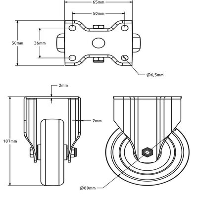 Roue fixe en acier inoxydable 80 mm - Caoutchouc - 60 kg
