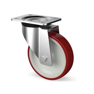 Drejeligt hjul i rustfrit stål 125 mm - PU - rulleleje - 350 kg