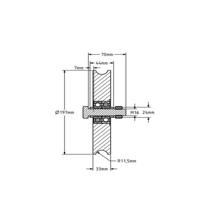 Roda ranhurada 200 mm com ranhura em U - 625 kg