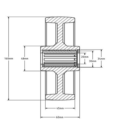 Roda de nylon 160 mm - rolamento de rolos com diâmetro de 20 mm - 400 kg