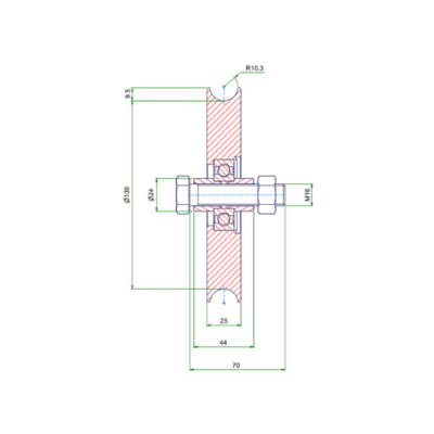 Rueda ranurada de acero inoxidable de 160 mm con ranura en U - 290 kg