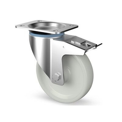 Rueda giratoria de acero inoxidable con freno de 125 mm - Nylon - 350 kg