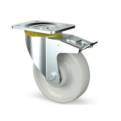 Roda giratória de nylon com travão 125 mm - rolamento de esferas - 700 kg