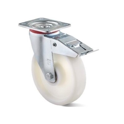 Roda giratória de nylon com travão 80 mm - rolamento de esferas - 200 kg