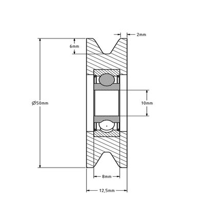 Puleggia in plastica da 50 mm con scanalatura a U - 50 kg