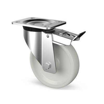 Roulette pivotante en acier inoxydable à usage intensif avec frein 200 mm - Nylon - 900 kg